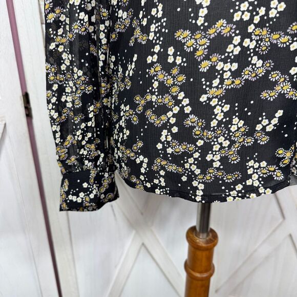 Paige Ambrosine Sheer Floral Silk Blouse Black Medium Ruffle - Picture 11 of 15